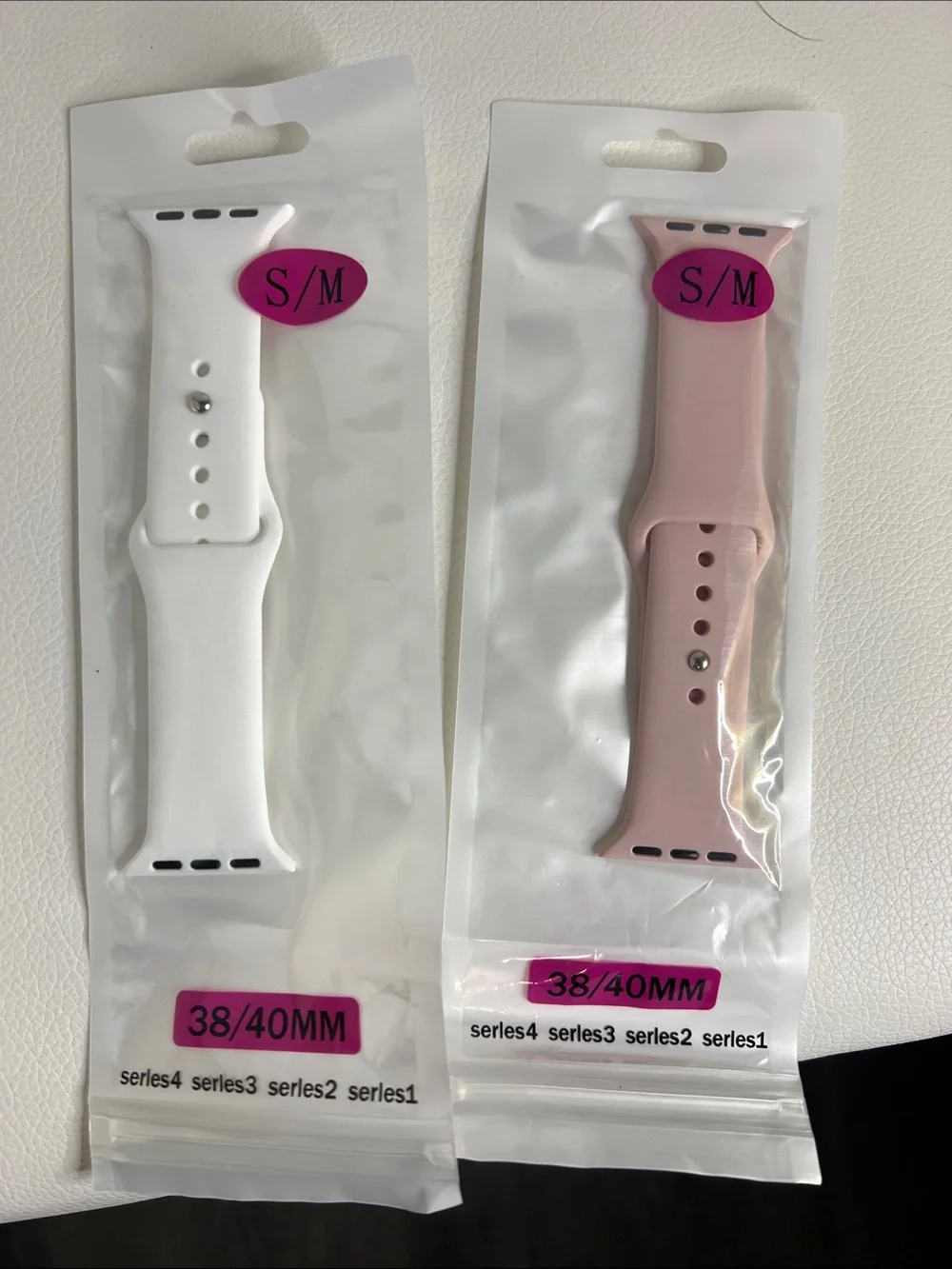 NWT Silicone Watch Band for 38/40mm Apple Watch - White & Pink (S/M)